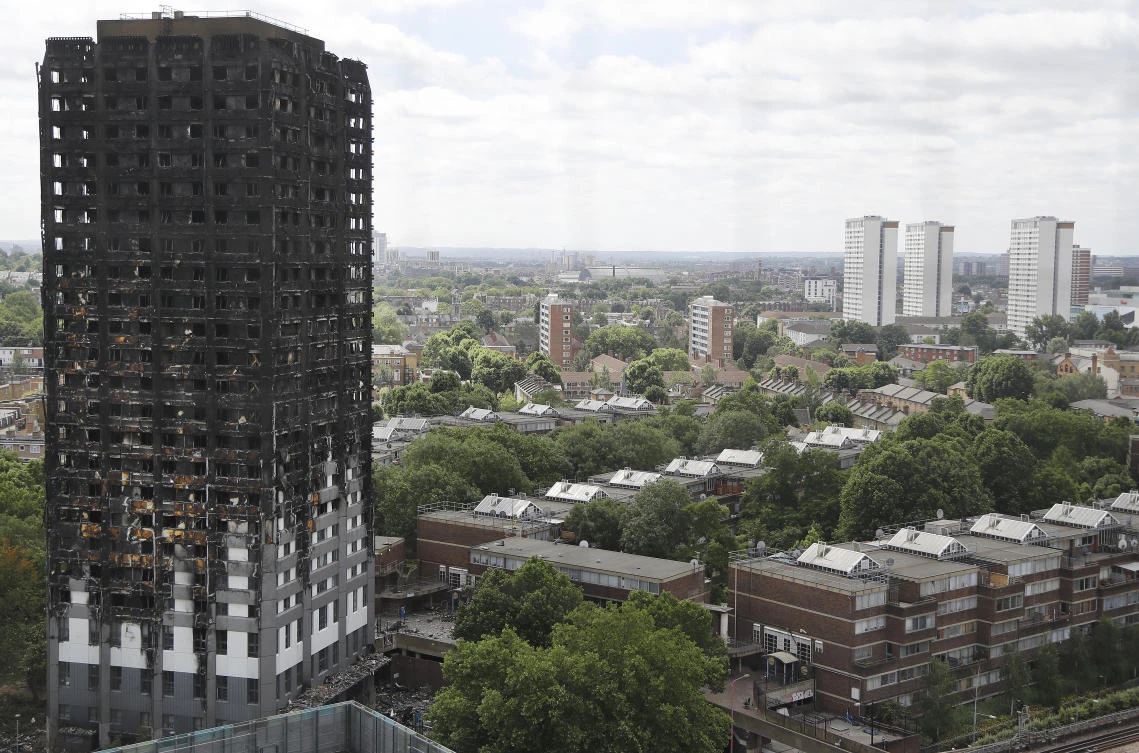 The burnt Grenfell Tower apartment building.(AP Photo/Frank Augstein)