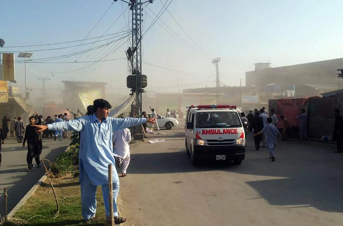 An ambulance of transports victims after a twin blasts at a market in the Pakistani city of Parachinar, capital of Kurram tribal district, on June 23, 2017. At least 11 people were killed and 24 wounded on Friday when twin blasts tore through a market crowded with shoppers preparing for the Eid holidays in a mainly Shiite area of Pakistan's tribal belt. (AFP)
