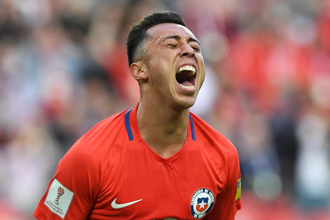 Chile's forward Martin Rodriguez celebrates after scoring a goal during the 2017 Confederations Cup group B football match between Chile and Australia at the Spartak Stadium in Moscow on Sunday. (AFP)