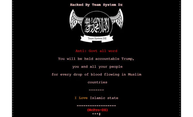 A message posted on the website of Republican Ohio Gov. John Kasich said, “You will be held accountable Trump, you and all your people for every drop of blood flowing in Muslim countries.” A message posted on the hacked website of Republican Ohio Gov. John Kasich said, “You will be held accountable Trump, you and all your people for every drop of blood flowing in Muslim countries.” (Courtesy: Twitter)