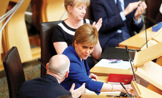 Scotland’s First Minister Nicola Sturgeon during a Parliament session in Edinburgh on Tuesday. (Reuters)