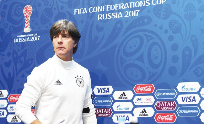 Germany’s coach Joachim Loew gives a press conference in Sochi on Wednesday on the eve of the Russia 2017 FIFA Confederations Cup football semifinal match Germany vs. Mexico. (AFP)
