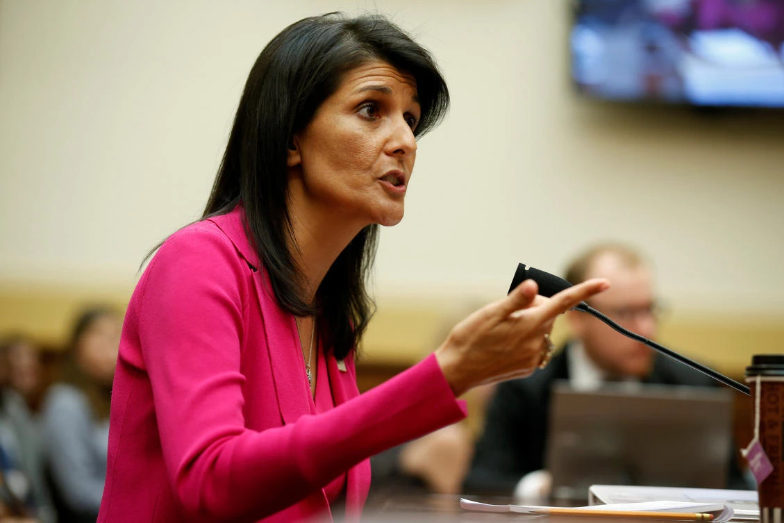 US Ambassador to the United Nations Nikki Haley testifies to the House Foreign Affairs Committee on “Advancing US Interests at the United Nations” in Washington. (REUTERS)