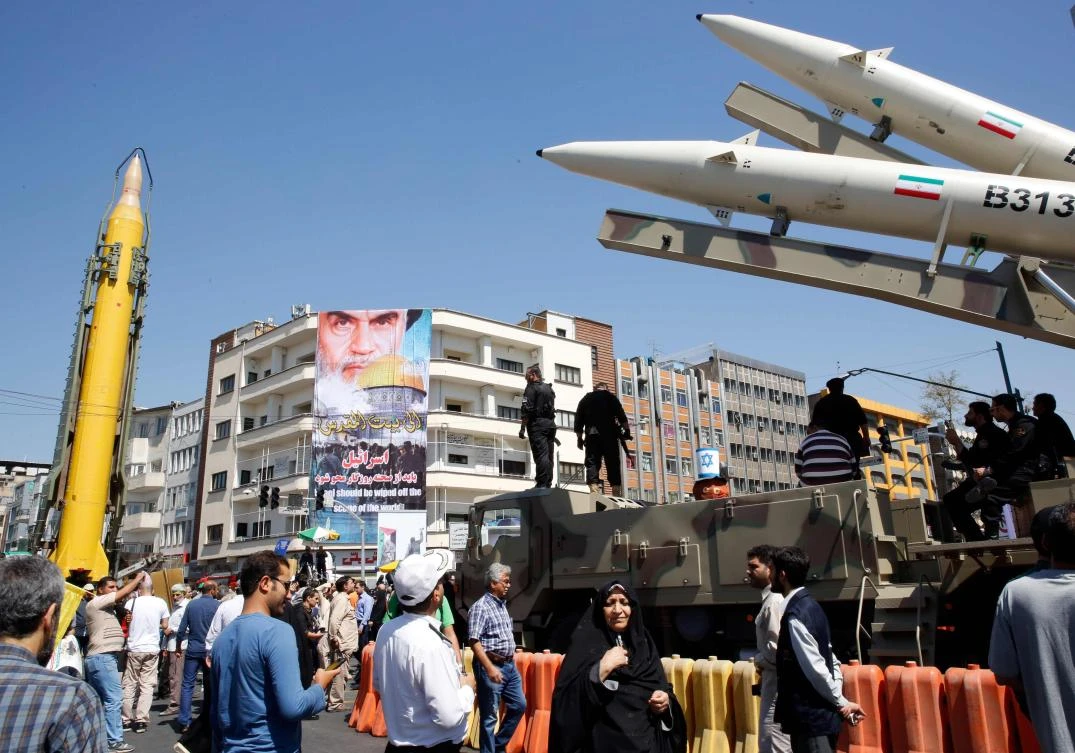 A Shahab-3 long range missile (L) and Zolfaghar missiles (R) are displayed during a rally marking al-Quds (Jerusalem) Day in Tehran on June 23, 2017. US Ambassador Nikki Haley on Thursday pointed to repeated ballistic missile launches and arms proliferation as proof that Iran was not upholding its international obligations. (AFP)