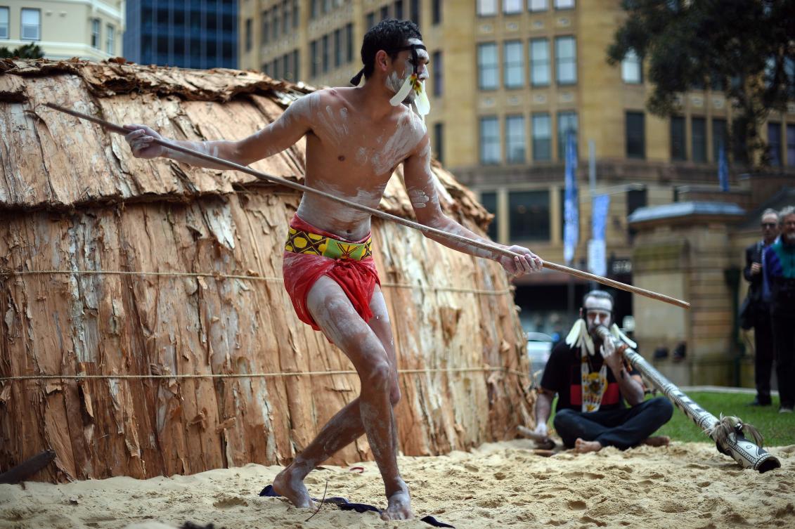 Traditional Aboriginal dancers perform at Sydney's Hyde Park on July 3, 2017. The week long annual event, with the theme of 'our languages matter', celebrates Aboriginal and Torres Strait Islander culture and takes place from July 3 in Hyde Park. / AFP / SAEED KHAN