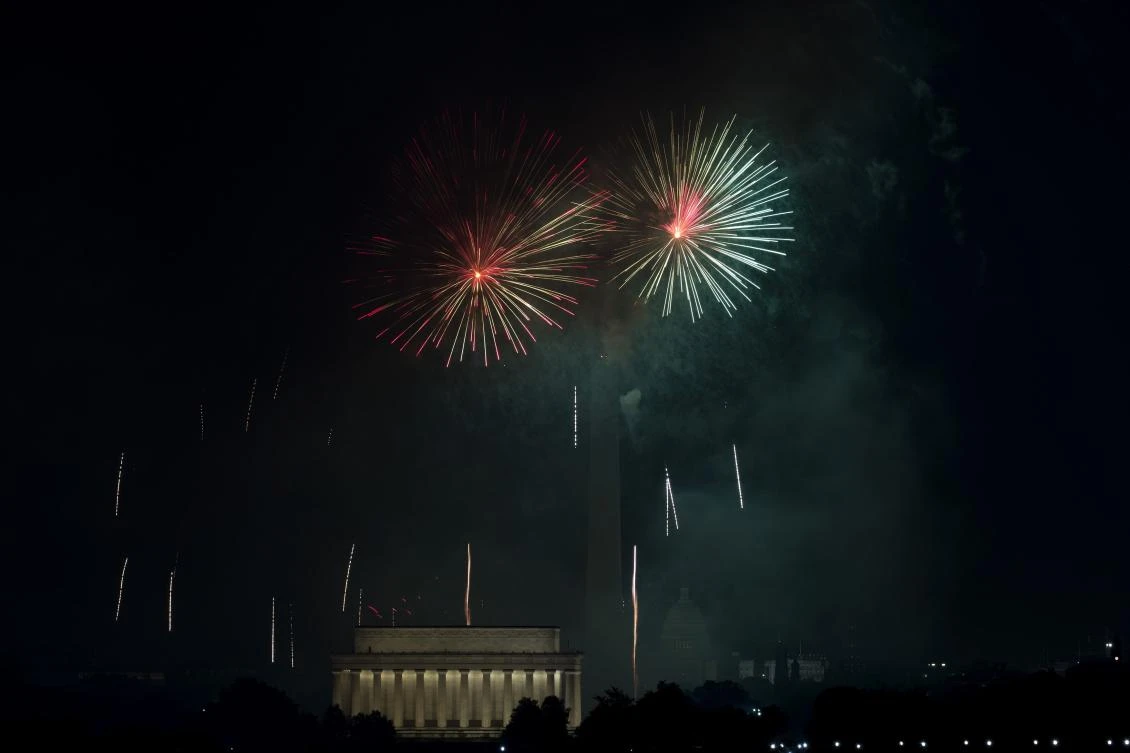 WASHINGTON, D.C. - July 4: Fireworks are launched over the National Mall to celebrate the United States' Independence Day July 4, 2017 in Washington, DC. Thousands gather throughout the city to watch the display and enjoy festivities. Aaron P. Bernstein/Getty Images/AFP == FOR NEWSPAPERS, INTERNET, TELCOS & TELEVISION USE ONLY ==