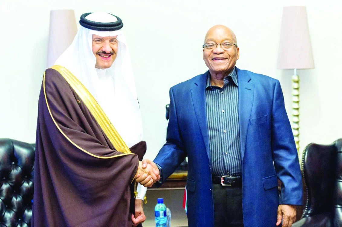 South African President Jacob Zuma holds talks with SCTH President Prince Sultan bin Salman in South Africa on Friday. (SPA)