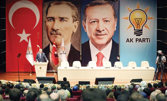 Turkish President and ruling Justice and Development Party Chairman Recep Tayyip Erdogan delivers a speech during his party's provincial meeting in Ankara, on Saturday. (AFP)