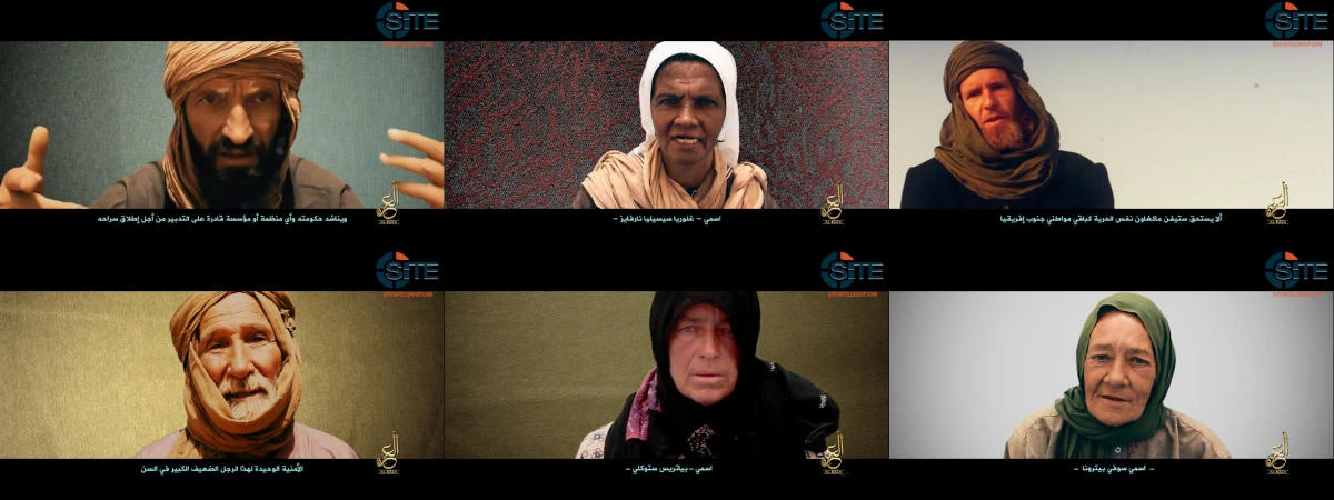 (COMBO) This combination of pictures created on July 2, 2017 shows video grabs provided by the SITE Intelligence Group showing six hostages, (L-R, top to bottom) Romanian Iulian Ghergut, Colombian nun Gloria Cecilia Narvaez Argoti, South African Stephen McGown, elderly Australian surgeon Arthur Kenneth Elliott, Swiss missionary Beatrice Stockly and Frenchwoman Sophie Petronin. The 16 minute, 50 second video by Nusrat al-Islam wal Muslimeen, also known as the Group to Support Islam and Muslims, was released on Telegram on July 2, SITE said. (AFP)