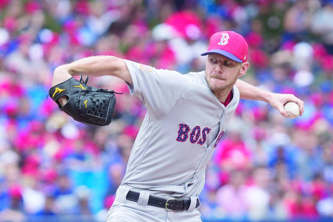 Boston Red Sox starting pitcher Chris Sale works against Toronto Blue Jays during the fourth inning of a baseball game in Toronto
on Saturday. (AP)