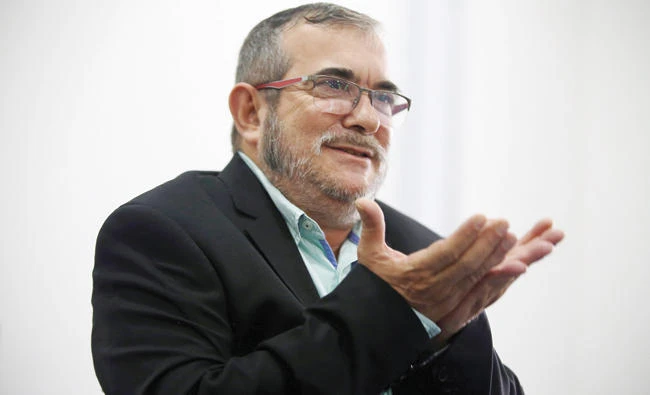 Rodrigo Londono, known as Timochenko, gestures during a news conference in Bogota, Colombia, last year. (Reuters)