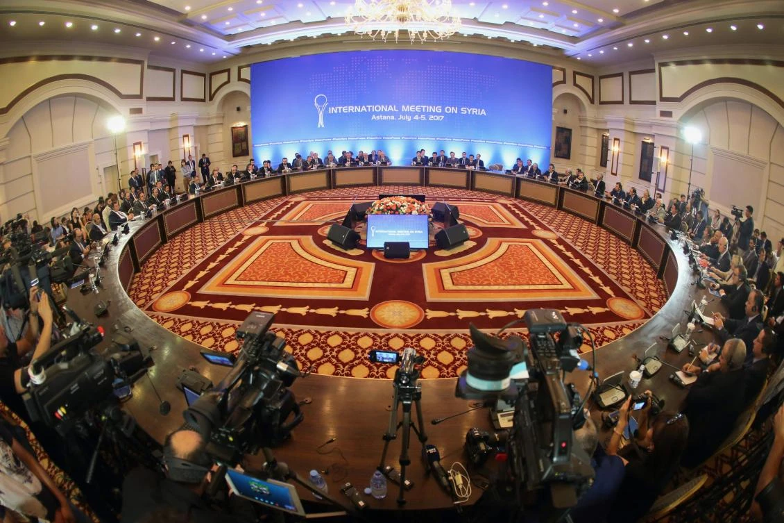 A picture shows a general view during a fifth round of Syria peace talks on July 5, 2017, in Astana. (AFP)