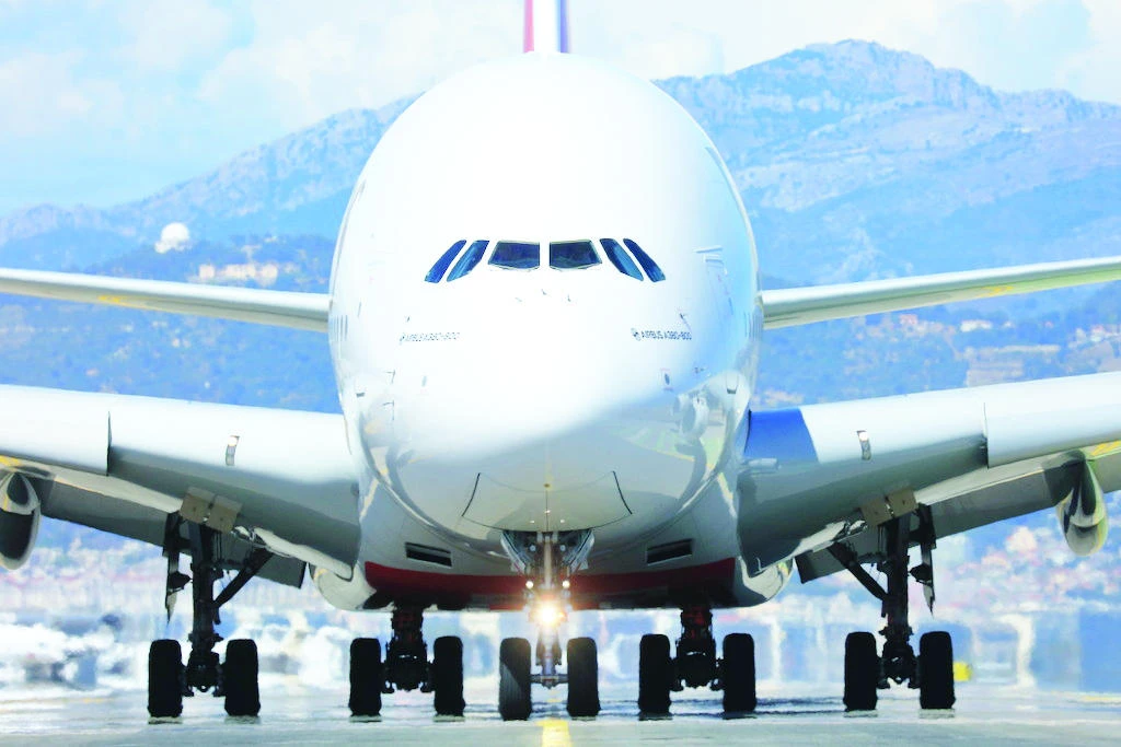 The Emirates A380 at the Nice Cote d’Azur International Airport.