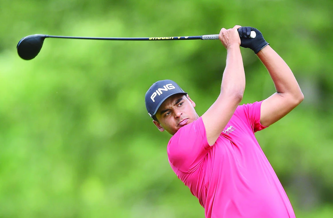 Sebastian Munoz of Colombia tees off the 11th hole during round one of The Greenbrier Classic held at the Old White TPC in White Sulphur Springs, West Virginia, on Friday. (AFP)