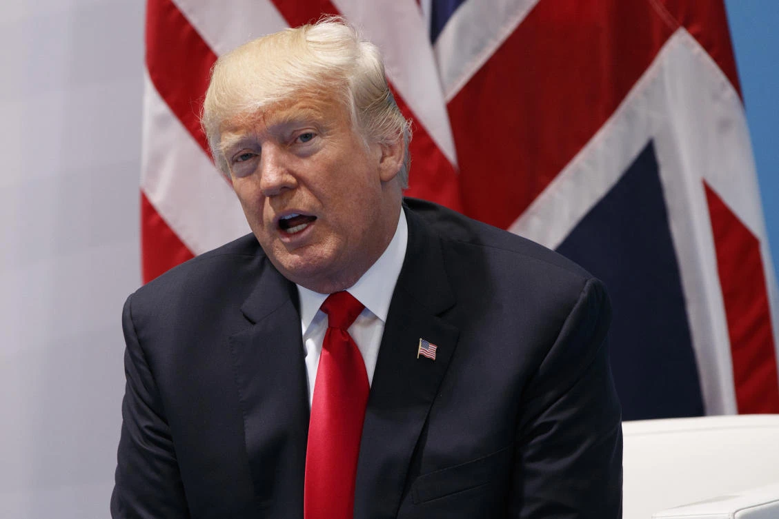 U.S. President Donald Trump speaks during a meeting with British Prime Minister Theresa May at the G20 Summit, Saturday, July 8, 2017, in Hamburg, Germany. (AP)