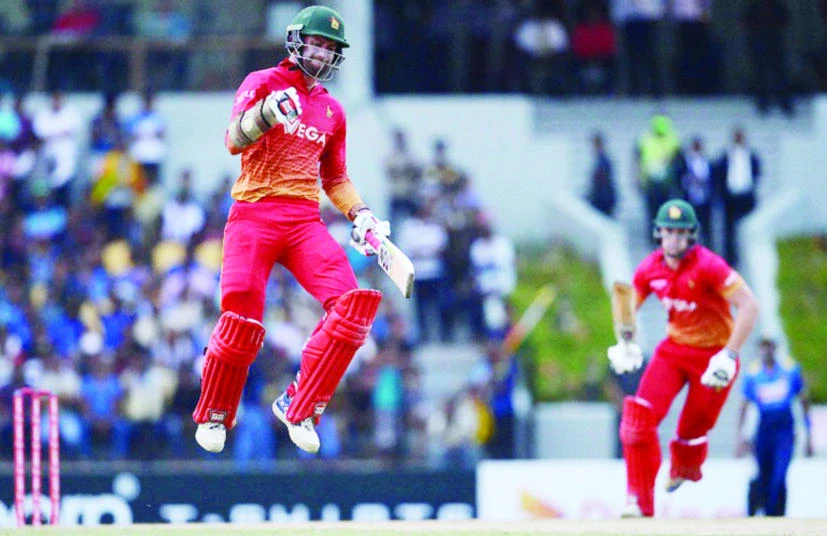 Zimbabwe’s Craig Ervine celebrates his team’s series-levelling win against Sri Lanka. (AFP)