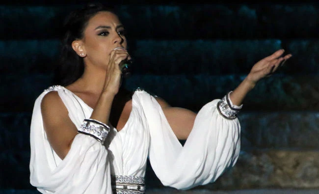 Lebanese singer Brigitte Yaghi performs during the opening of the Baalbek international festival in Lebanon's eastern Bekaa Valley on Friday. (AFP)
