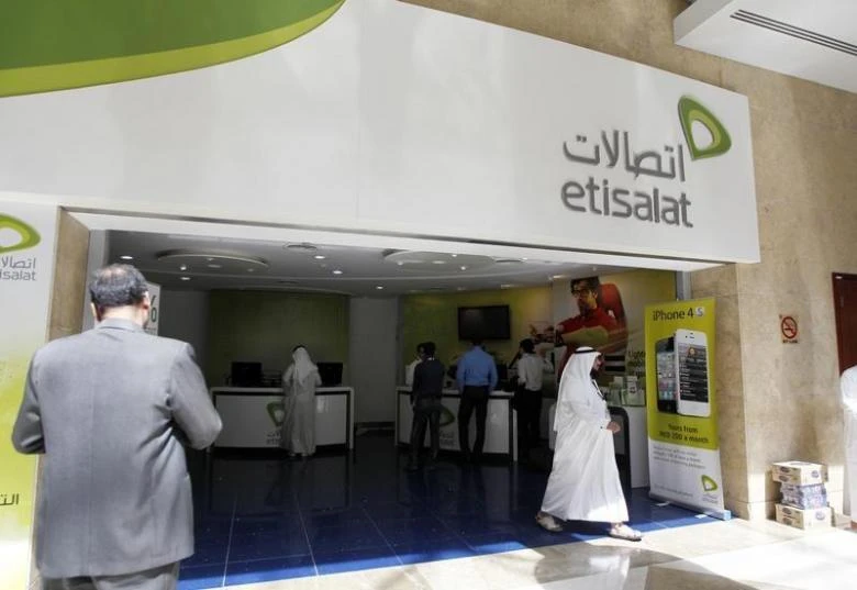 A customer walks out of an Etisalat shop at the Dubai World Trade Center in Dubai. (REUTERS)
