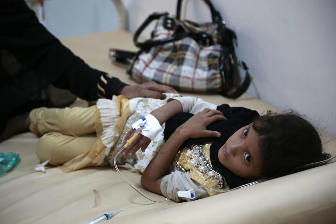 A girl is treated for suspected cholera infection at a hospital in Sanaa, Yemen. (AP Photo/Hani Mohammed)