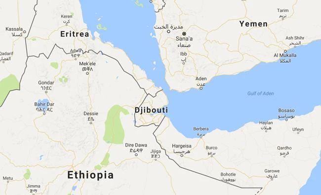 Google map showing Djibouti and neighbor countries.