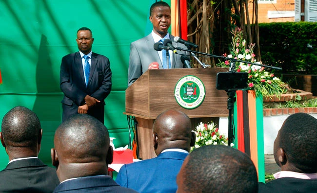 Zambian President Edgar Lungu gives a press briefing at the Zambian State House in Lusaka recently. (AFP)