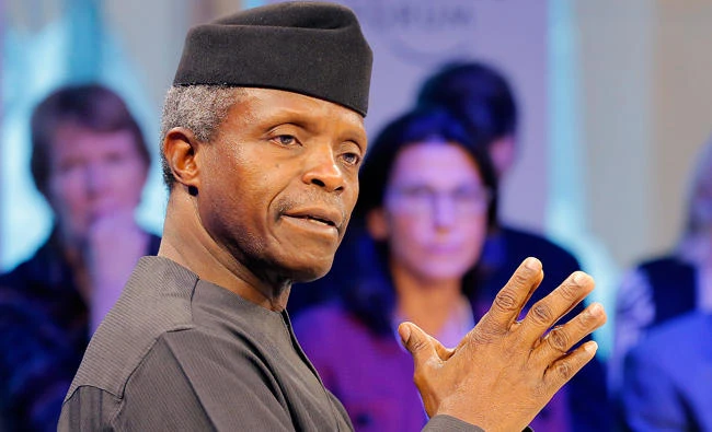 Nigeria's Vice President Yemi Osinbajo spoke to reporters, President Muhammadu Buhari is expected to return "very shortly" after more than two months in London for medical issues as concerns grow about his health. (AP Photo/Michel Euler, File)