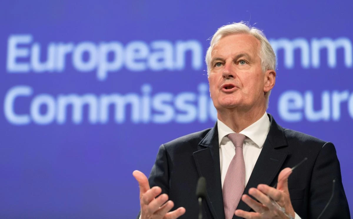 EU chief negotiator for Brexit Michel Barnier gestures as he addresses media representatives at the EU Commission Headquarters in Brussels on Wednesday. (AFP)