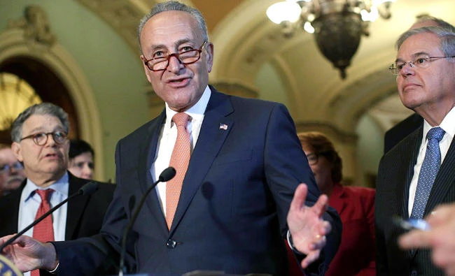 US Senate Minority Leader Sen. Charles Schumer speaks during a news briefing after the weekly Senate Democratic Policy Luncheon on Tuesday at the Capitol in Washington, DC. (Alex Wong/Getty Images/AFP)