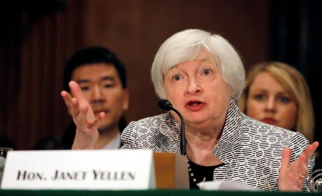 US Federal Reserve Chairperson Janet Yellen testifies before a Senate Banking Committee hearing in Washington Thursday. (Reuters)