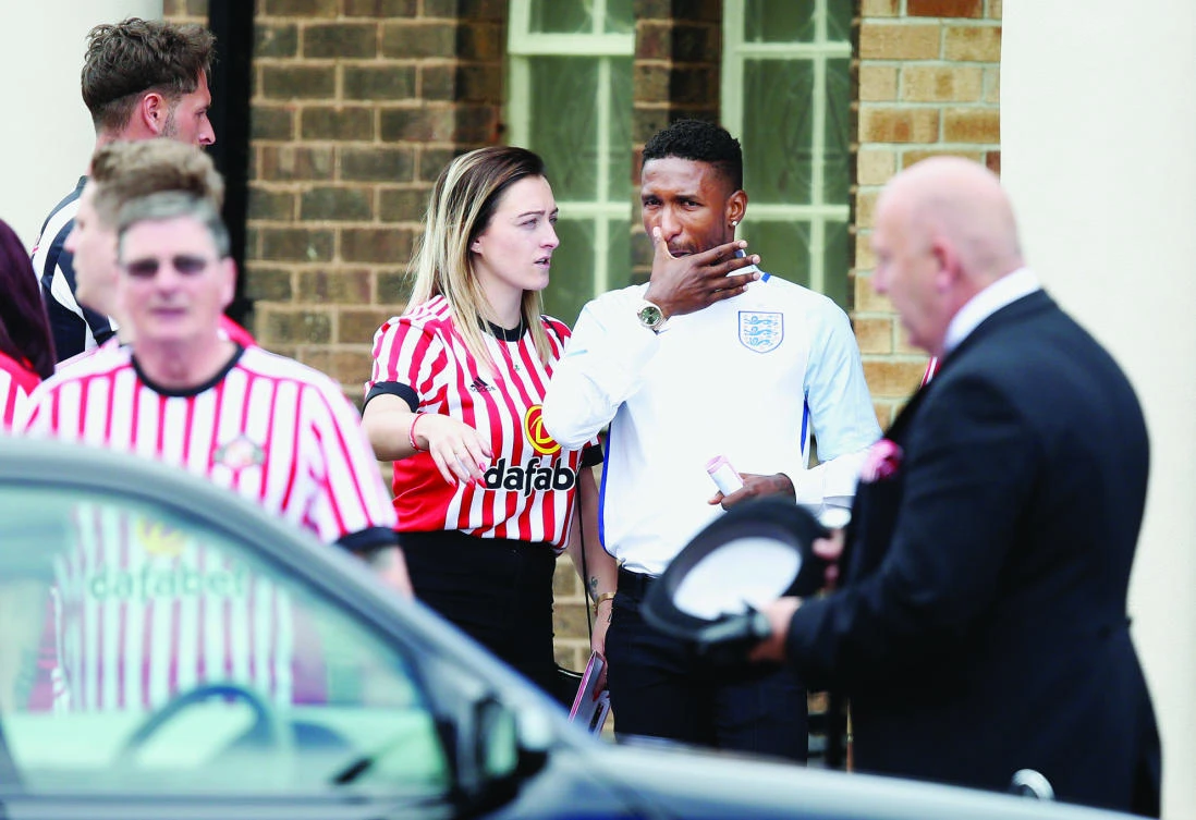 Jermain Defoe reacts ahead of the funeral of Bradley Lowery, in Blackhall Colliery, on Friday. (Reuters)