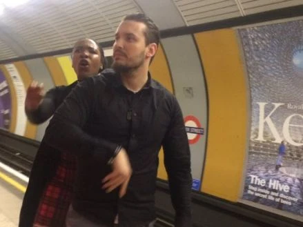 A man accused of attacking a Muslim woman, by trying to pull her hijab off her head in London’s Baker Street Underground station (Twitter)
