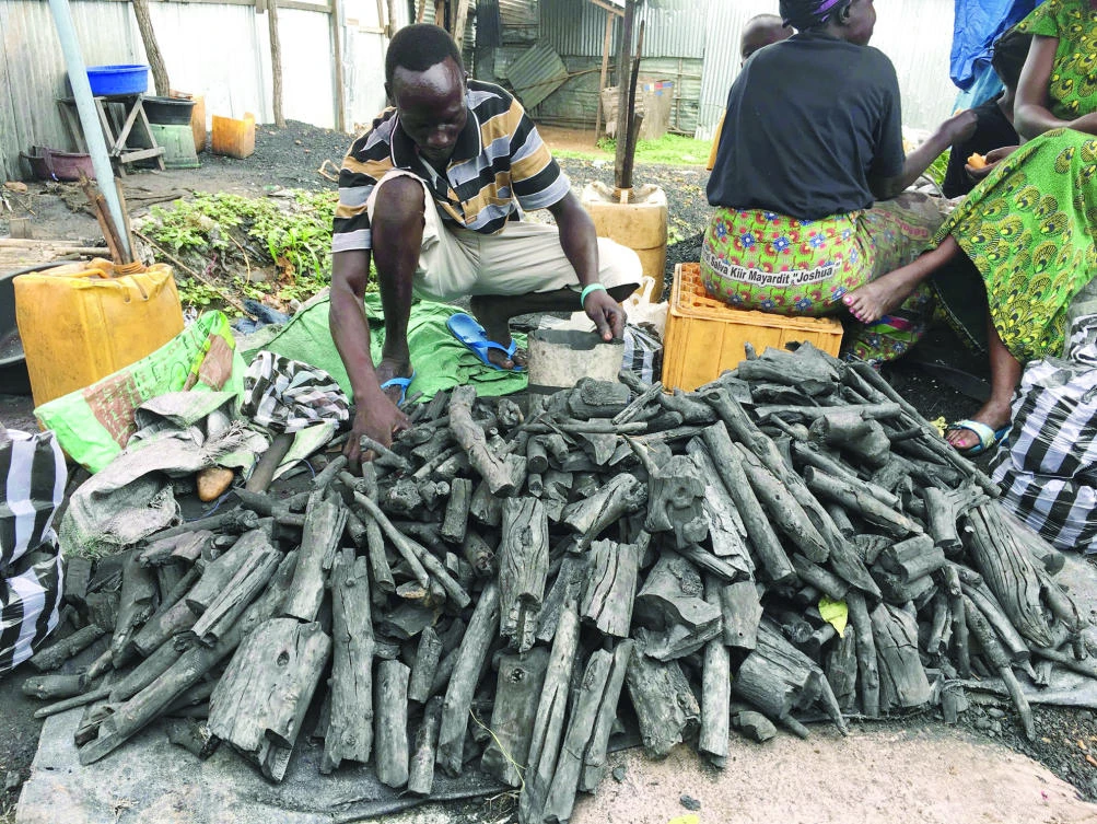 Taban Ceasor sells bags of charcoal at his shop in Gudele Market, in Juba, South Sudan in this June 29 photo. (AP)