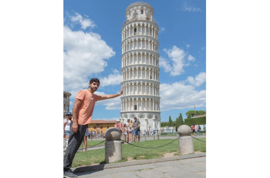 Dubai's Crown Prince Sheikh Hamdan bin Mohammed bin Rashid Al-Maktoum posing with the Leaning Tower of Pisa. (Photo courtesy: Instagram)