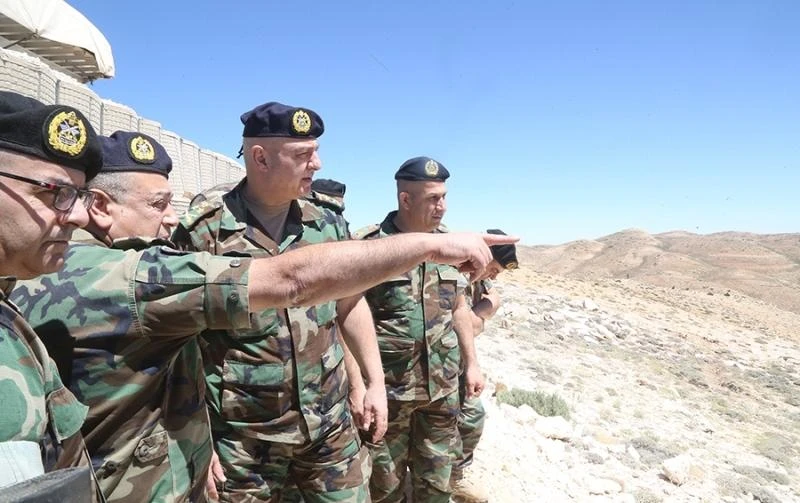 Gen. Joseph Aoun, commander of the Lebanese Armed Forces, inspecting Jaroud Arsal on Wednesday. (NNA)