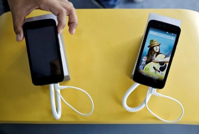Android One mobiles on display during a launch event in this Sept. 15, 2014 file photo. (Reuters)