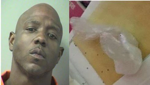 David Blackmon, 35, and a bag of drugs found inside his car by police (Okaloosa County sheriff’s office Facebook page)
