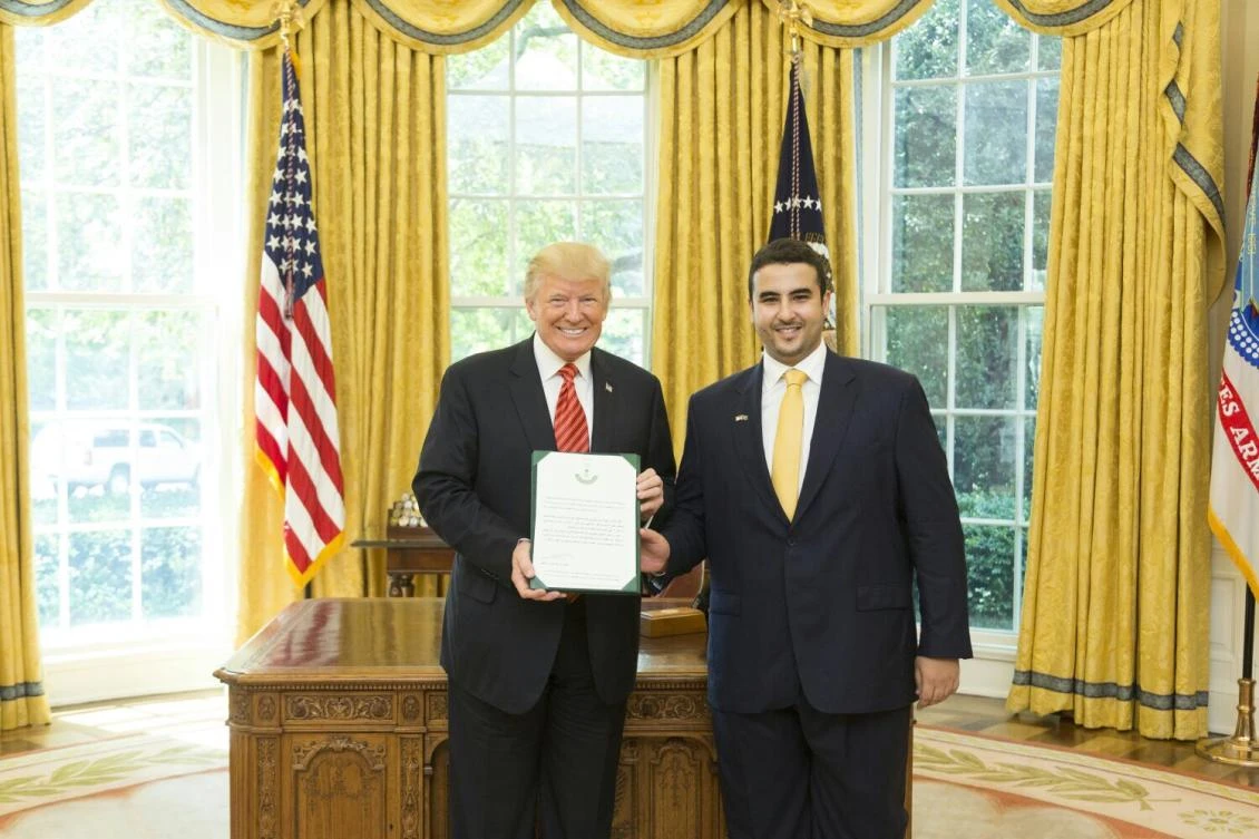 Saudi ambassador to the US, Prince Khaled bin Salman, presents his credentials to US President Donald Trump at the White House in Washington on Friday.