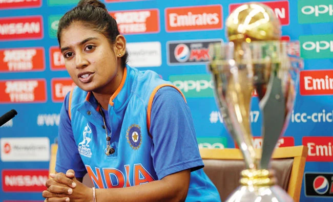 India's Mithali Raj during the press conference on Saturday on the eve of the Women's Cricket World Cup Final between England and India. (Reuters)