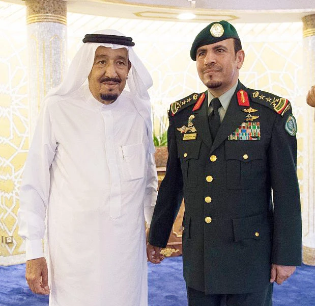 King Salman with Gen. Suhail bin Saqr Al-Mutairi.