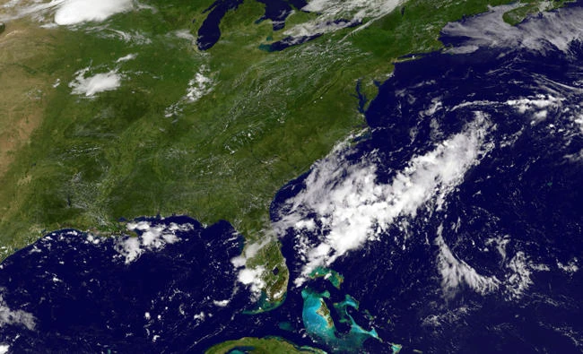 This GOES East satellite image released by NOAA-NASA on July 19, 2017 1607 UTC, shows activity in the Atlantic Ocean east of the US. Off the Atlantic coast, Tropical Storm Don is thundering away. (AFP)