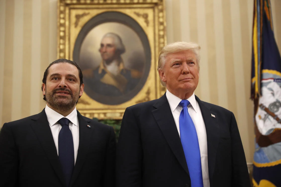 President Donald Trump meets with Lebanese Prime Minister Saad Hariri in the Oval Office of the White House in Washington, Tuesday, July 25, 2017. (AP)