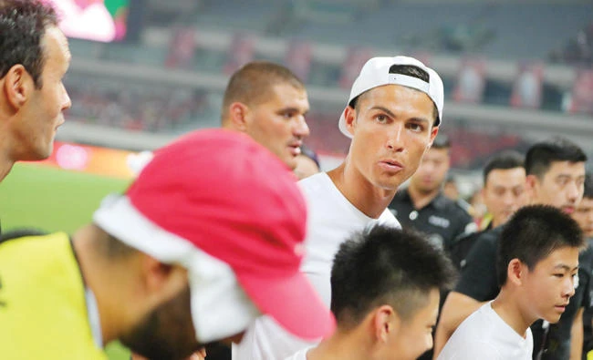 Real Madrid player Christiano Ronaldo attends an event in Shanghai as part of his individual promotional tour of China on Saturday. (AFP)