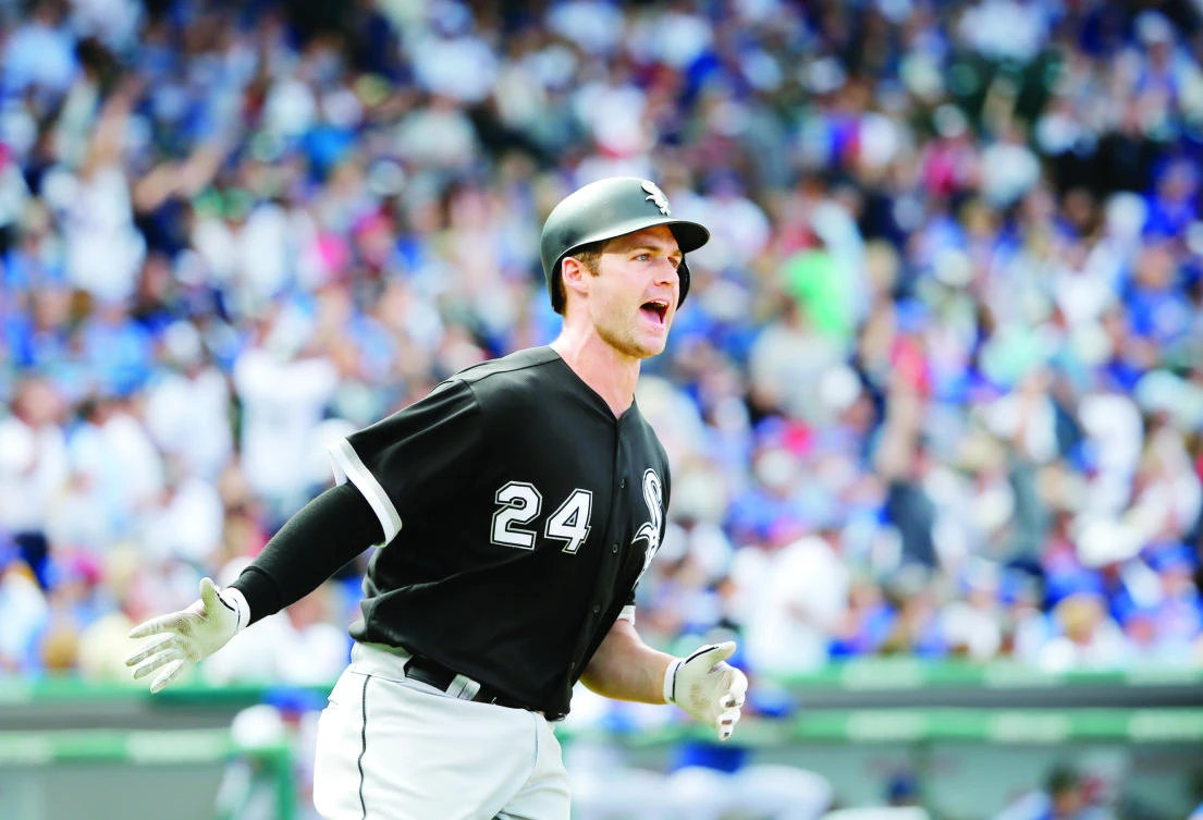 Chicago White Sox’s Matt Davidson celebrates down the first base line his home run off Chicago Cubs relief pitcher Koji Uehara during the eighth inning of a baseball game Monday in Chicago. (AP)