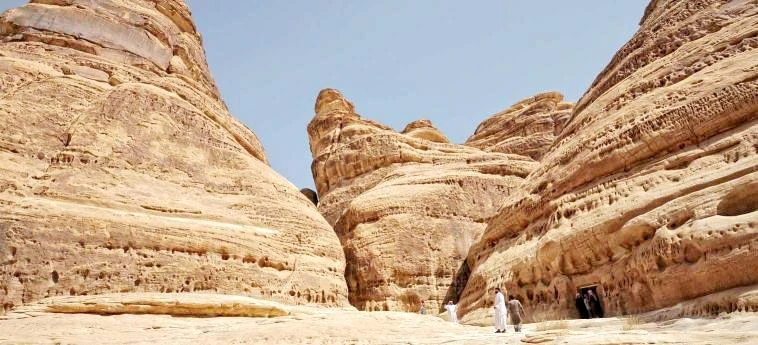 The layered rock formations of Mount Athlib to the northeast of Mada’en Saleh.