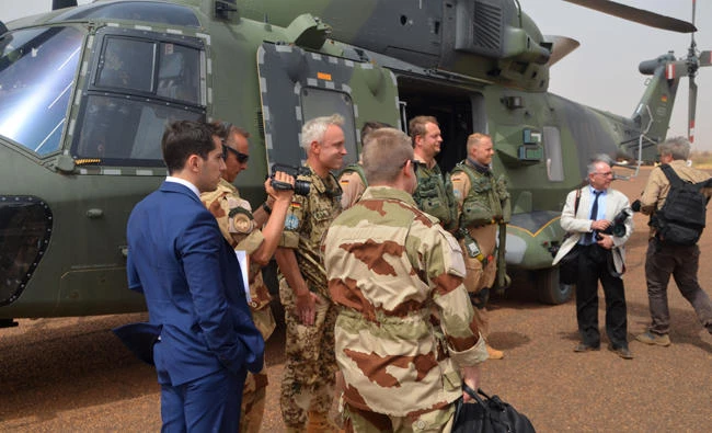 A German helicopter crew on the ground at the Gao airport in Mali, Tuesday. (AFP)