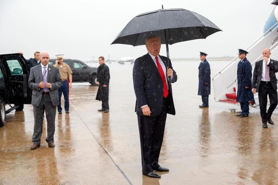 President Donald Trump speaks with reporters after firing Chief of Staff Reince Priebus and naming Secretary of Homeland Security John Kelly as his new Chief of Staff, Friday, July 28, 2017, in Andrews Air Force Base, Md. (AP)