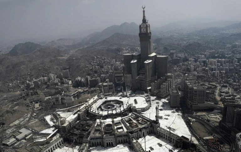 FILE - An aerial view of the Clock Tower and the Grand Mosque in the holy city of Mecca, Saudi Arabia, on October 5, 2014. (AFP)