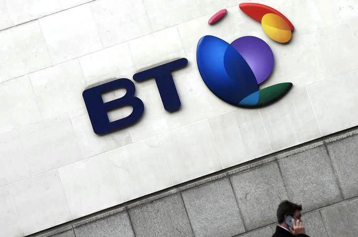 The logo for the British Telecom group is seen outside its office in the City of London on Jan. 16, 2017. (Reuters)