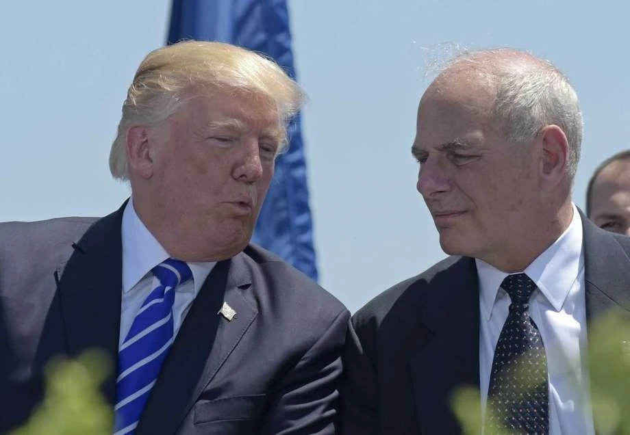 FILE - In this May 17, 2017, file photo, President Donald Trump talks with Homeland Security Secretary John Kelly during commencement exercises at the U.S. Coast Guard Academy in New London, Conn. Trump named Kelly as his new Chief of Staff on July 28, ousting Reince Priebus. (AP)