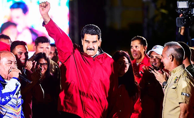 Venezuelan president Nicolas Maduro celebrates the results of "Constituent Assembly", in Caracas, on Monday. (AFP)